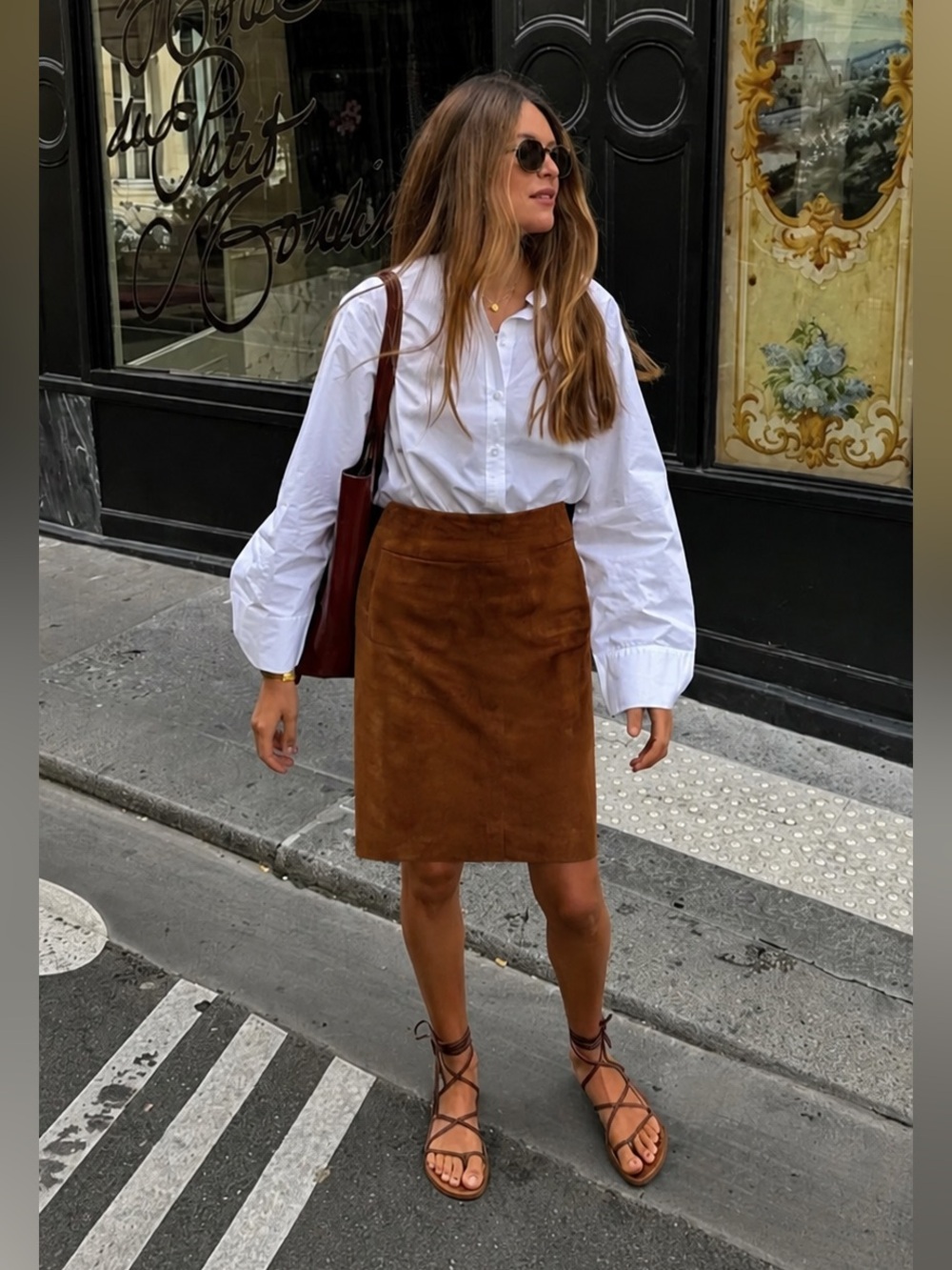 Vintage Danier Suede Pencil Skirt Cognac Brown Western Festival Boho Style